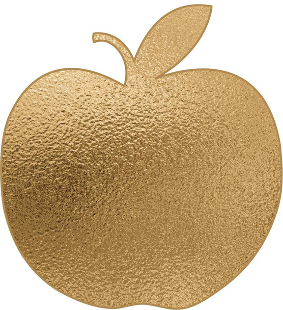 Kultainen omena valkoisella taustalla. 3D suunnittelu logo, kansilehti, kutsukortti, käyntikortti, tapetti, onnittelukortti, T-paita ja mainostaa. Tekstiilitaide
.  - Valokuva, kuva