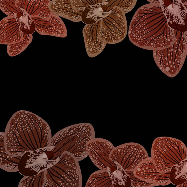 Abstrakcyjne purpurowe orchidee ilustracja na czarnym tle. Realistyczna orchidea do projektowania wydruków. Ilustracja projektu wektora. Czarne ciemne tło. Kontekst natury - Wektor, obraz