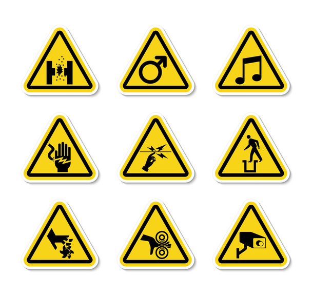 Trojúhelníkové výstražné symboly Značky nebezpečnosti Oddělit na bílém pozadí, Vektorové ilustrace  - Vektor, obrázek