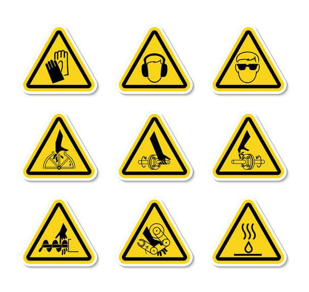 Trojúhelníkové výstražné symboly Značky nebezpečnosti Oddělit na bílém pozadí, Vektorové ilustrace  - Vektor, obrázek