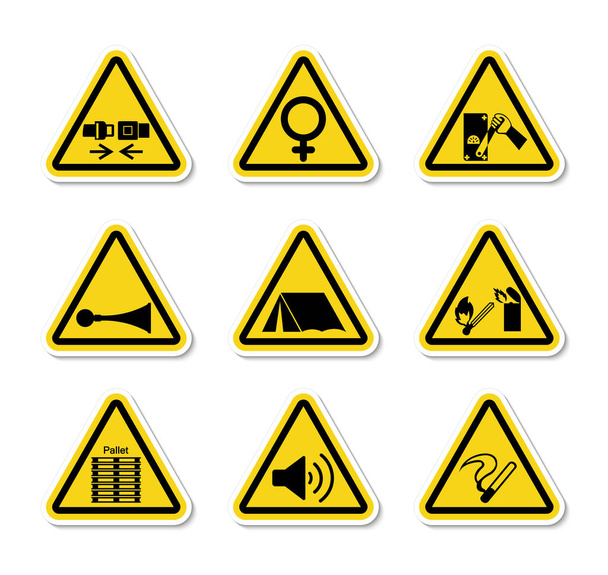 Driehoekig Waarschuwingsgevaar Symbolen labels Sign Isolate on White Background, Vector Illustration  - Vector, afbeelding