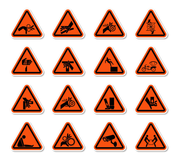 Трикутне попередження Символи небезпеки знак ізольовано на білому тлі, Векторні ілюстрації
  - Вектор, зображення