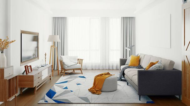 Sala de estar moderna de luxo, ilustração de renderização 3d - Foto, Imagem