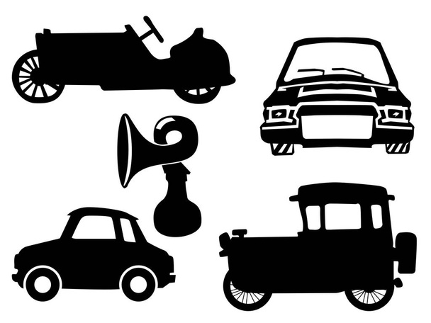 Set van zwarte, vector silhouetten van vintage auto 's - Vector, afbeelding