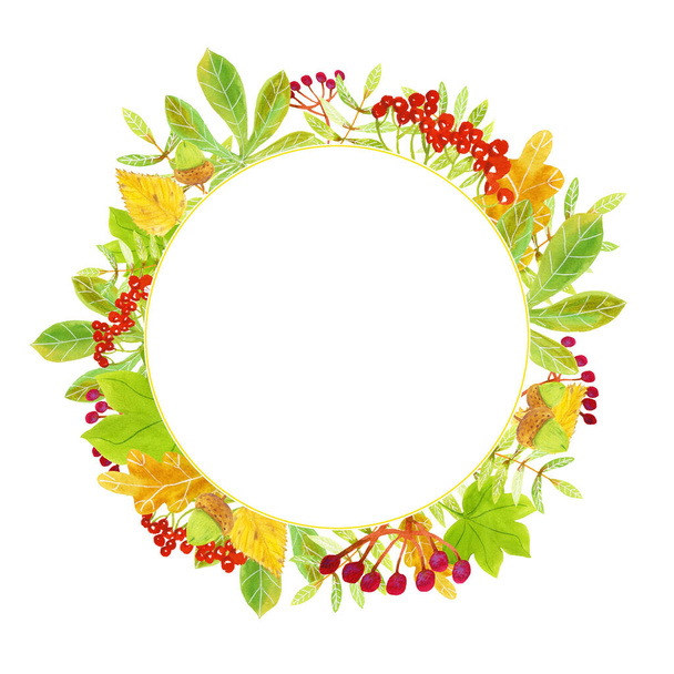 Ornamental autumn watercolor round frame - Фото, зображення
