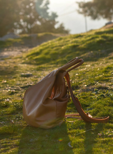 female leather bag in the park - 写真・画像