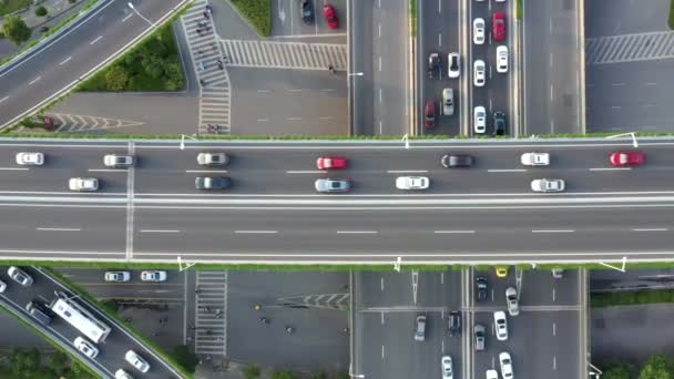 Αεροφωτογραφία του αυτοκινητόδρομου και της γέφυρας στην πόλη - Πλάνα, βίντεο