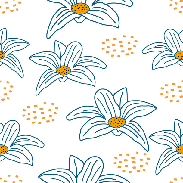 Floral seamless pattern with flowers drawing. Vector illustration for fashion fabric ready to textile print. - Vetor, Imagem