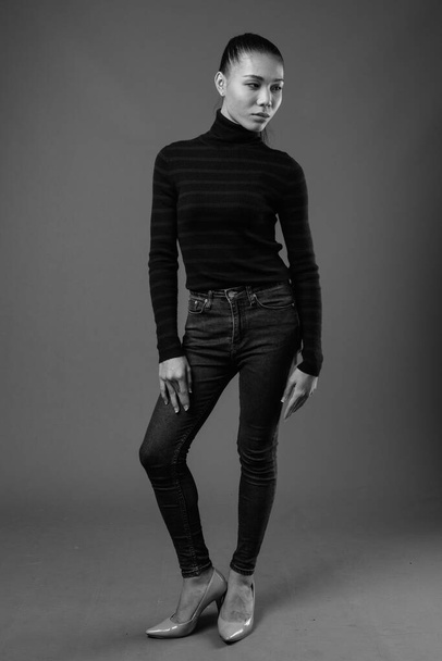 Young beautiful Asian transgender woman in black and white - Zdjęcie, obraz