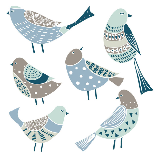 Set with cute hand drawn doodle birds - Вектор,изображение