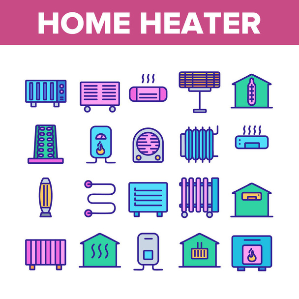 Home Heater Collectie Elementen Pictogrammen Set Vector - Vector, afbeelding
