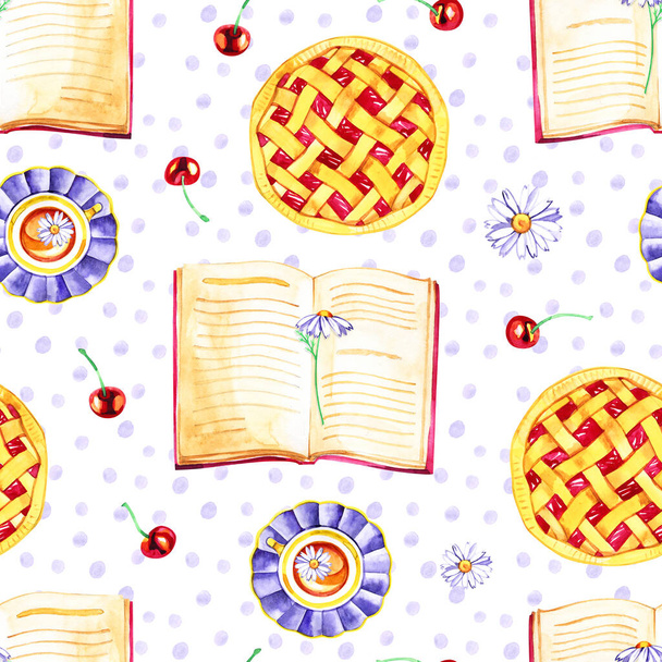 Watercolor seamless pattern with cherries. Hand drawn design. Hand drawn illustration. - Foto, Imagem
