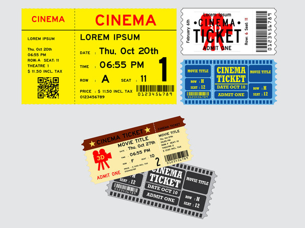 Set di biglietti per il cinema in vari colori
.  - Vettoriali, immagini
