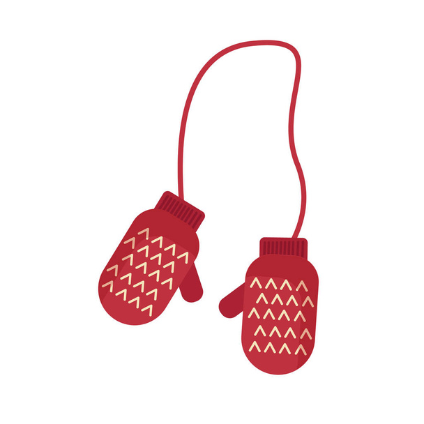 Red mittens isolated on white background, stock vector graphics - Vetor, Imagem
