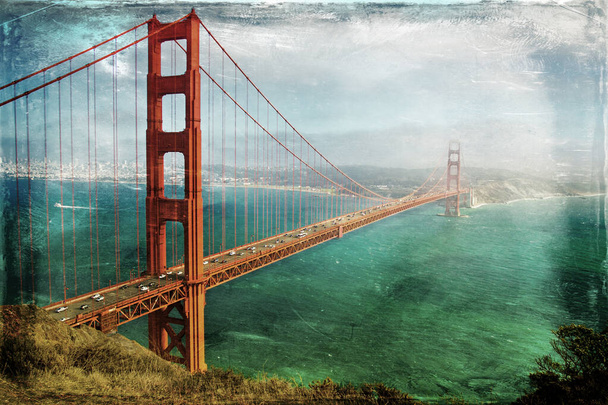 Golden Gate Köprüsü 'nün klasik görüntüsü, San Francisco, California, ABD. - Fotoğraf, Görsel
