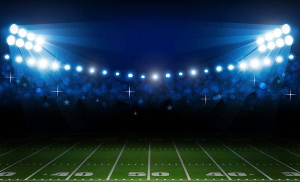 Terrain de football américain avec des lumières de stade lumineux design
. - Vecteur, image