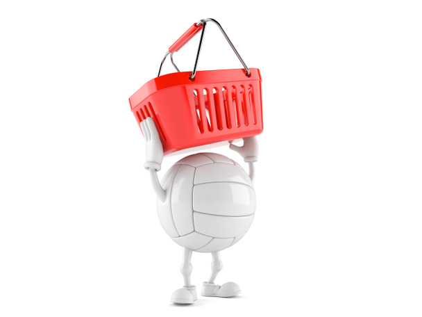 Volleyball character holding shopping basket - Photo, Image
