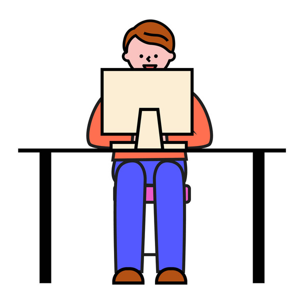 Blogger with Laptop, Student with PC, Freelancer - Вектор, зображення