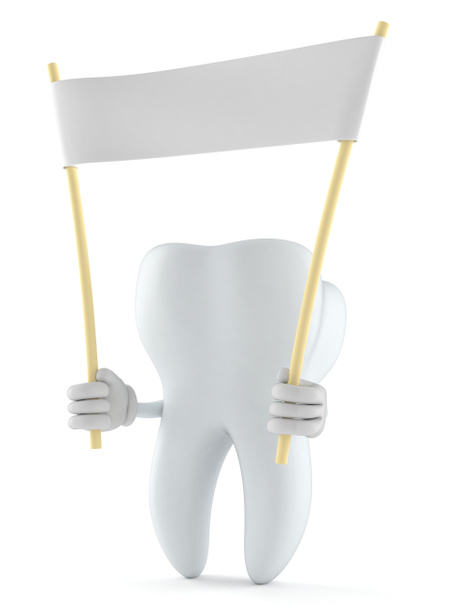 Caractère dentaire tenant une bannière vierge
 - Photo, image