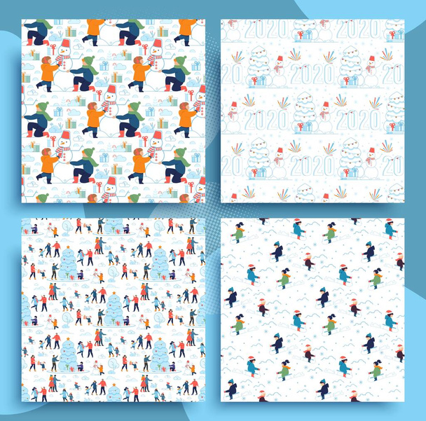 Winter Pastime and Rest Seamless Pattern Flat Set - ベクター画像