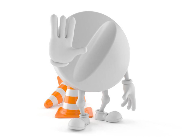 Tablet character with traffic cone - Photo, Image