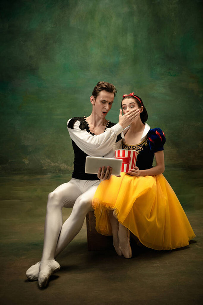 Young ballet dancers as a Snow Whites characters in forest modern tales - Фото, зображення