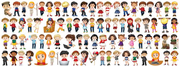 Παιδιά με διαφορετικές εθνικότητες σε λευκό φόντο - Διάνυσμα, εικόνα