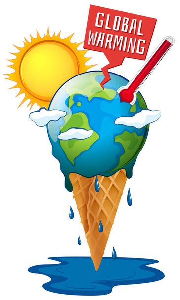Глобальное потепление с землей и горячим солнцем
 - Вектор,изображение