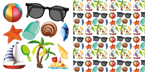 Seamless background design with isolated objects theme summer - Vector, Image
