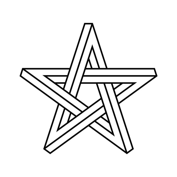 Lehetetlen csillagkörvonal. Lehetetlen alak pentagram fehér háttér. Ötágú csillagjegy. Absztrakt szimbólum. Optikai illúzió geometrikus alakja. Öt végcsillag szövött oldalon.Vektor illusztráció. - Vektor, kép