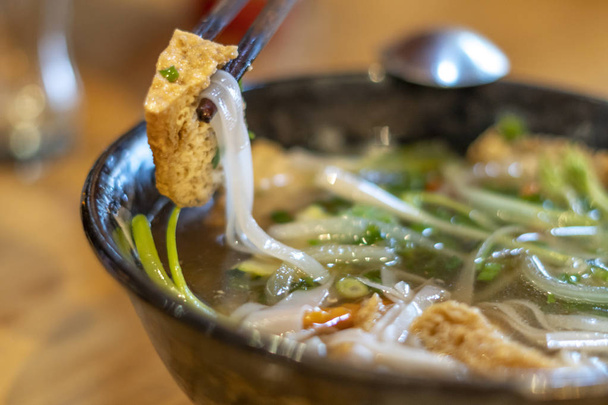 Asian tofu soup. Selective focus - Фото, изображение