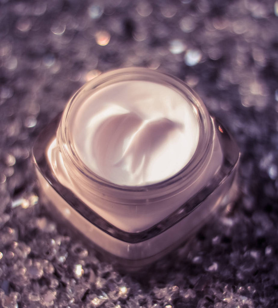 Luxury face cream for healthy skin on shiny glitter background,  - Photo, Image