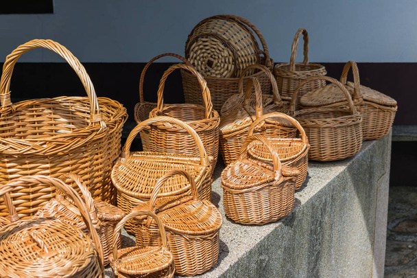 wicker baskets for sale in street market - Photo, Image