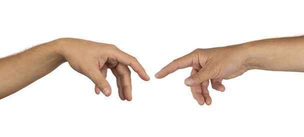 Human hands pulling one to another isolated on white - 写真・画像