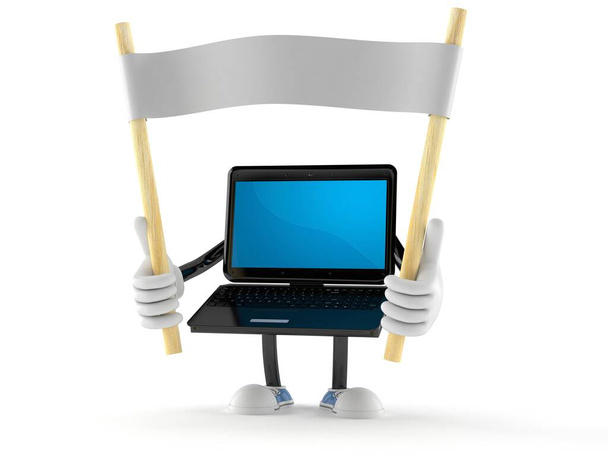 Personaggio del computer portatile con banner vuoto
 - Foto, immagini