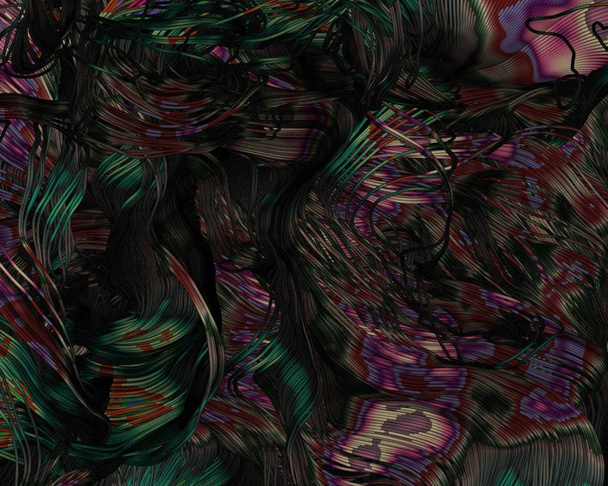 elvont művészet színes vonalak véletlenszerű eloszlás Számítógépes generatív művészet fekete háttér   - Fotó, kép