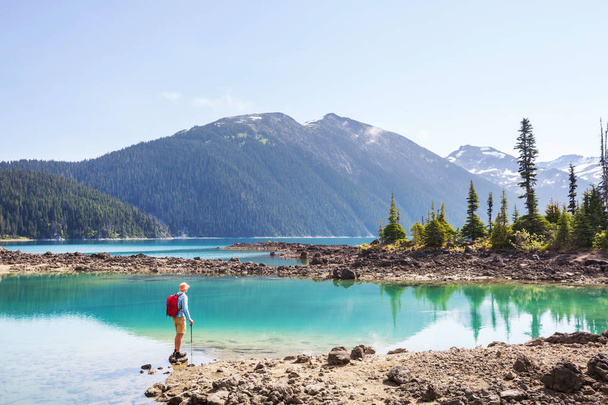 Hike to turquoise waters of picturesque Garibaldi Lake near Whistler, BC, Canada. Very popular hike destination in British Columbia. - Photo, Image