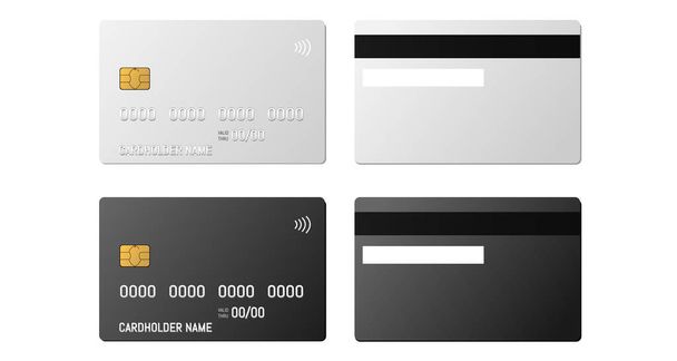 carta di credito in plastica con chip emv. Pagamento senza contatto - Vettoriali, immagini