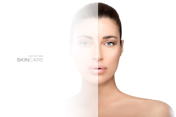 Faded side on face of woman. Skin care concept - Photo, Image