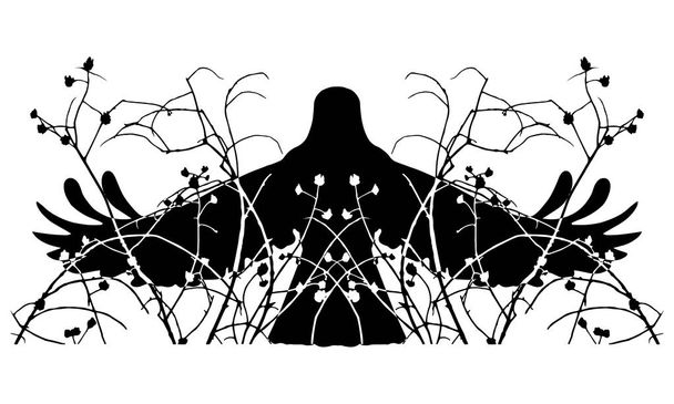 Silhouette of a bird and a bush with the effect of double exposure. Vector illustration. - Vector, Image