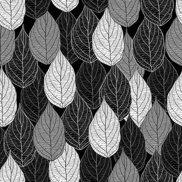 nahtloses Muster mit Blättern. handgezeichnete monochrome Komposition. Vektorzeichnung. - Vektor, Bild