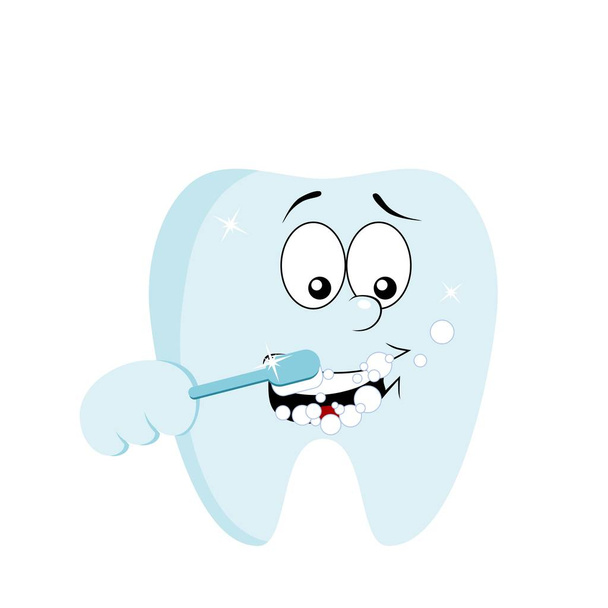 Sonriendo limpiándose los dientes con un cepillo de dientes. Concepto de higiene dental
 - Vector, Imagen