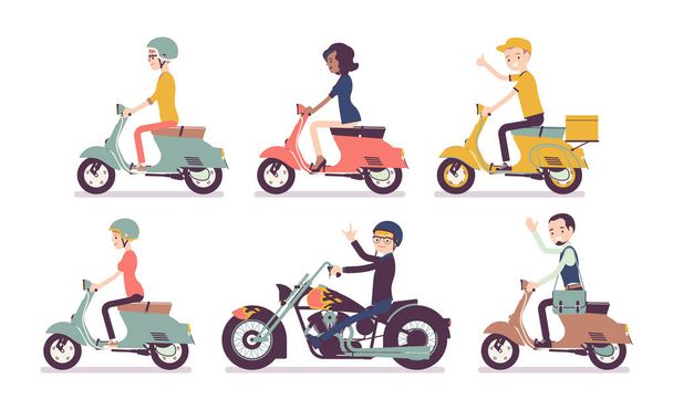Biker and scooter drivers - Vector, Image