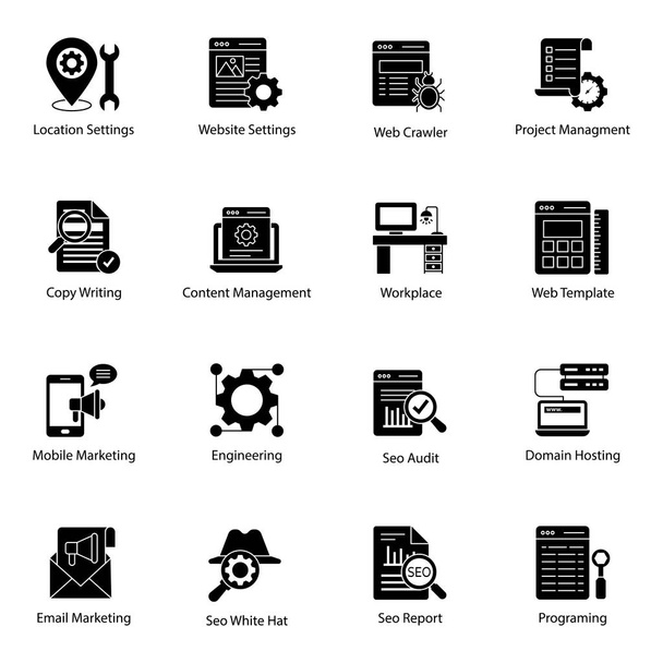 Seo website glyph icons, which can tremendously improve the look and essence of your project. Grab this set and enjoy using these editable and cool vectors in related projects. - Vector, Image