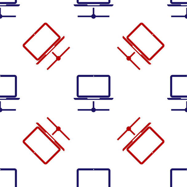 Μπλε και κόκκινο εικονίδιο δικτύου υπολογιστών απομονωμένη αδιάλειπτη μοτίβο σε λευκό φόντο. Δίκτυο φορητών. Σύνδεση στο διαδίκτυο. Εικονογράφηση διανύσματος - Διάνυσμα, εικόνα