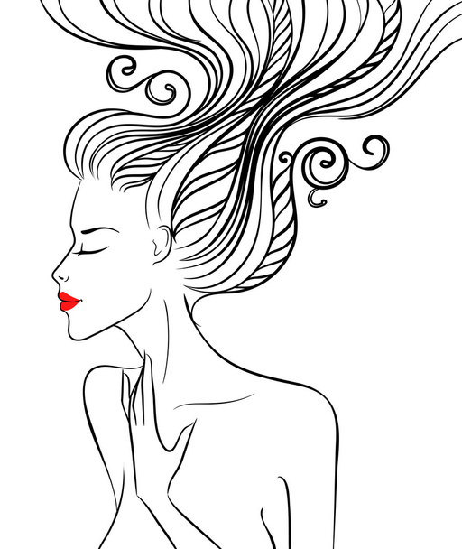 Silhouette of a beautiful girl with swirl hair - Vektor, kép