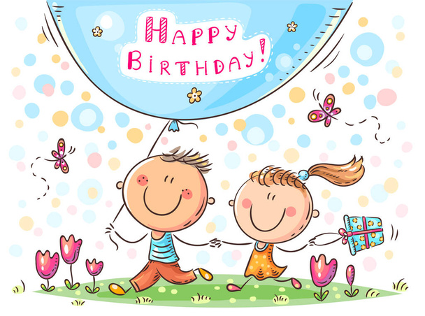 Kartka z życzeniami urodzinowymi, ilustracja wektora dla dzieci - Wektor, obraz