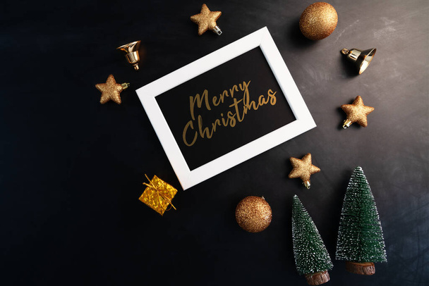 Merry Christmas, photo frame with christmas  decoration on black background - Photo, Image