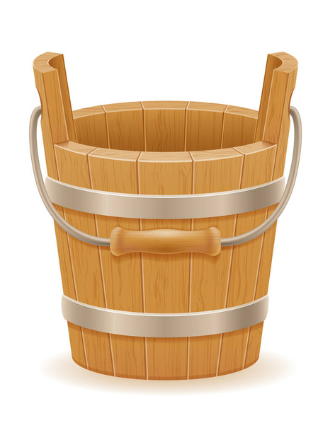 wooden bucket with wood texture old retro vintage vector illustr - Διάνυσμα, εικόνα