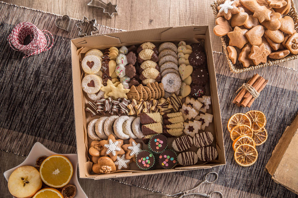 Box full of christmas sweet cokies and pastry - Photo, image